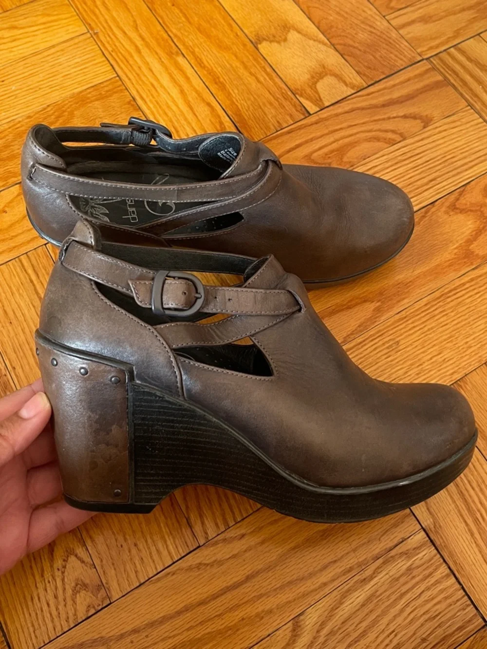 Dansko Brown Leather Wedge Mary Jane Clog